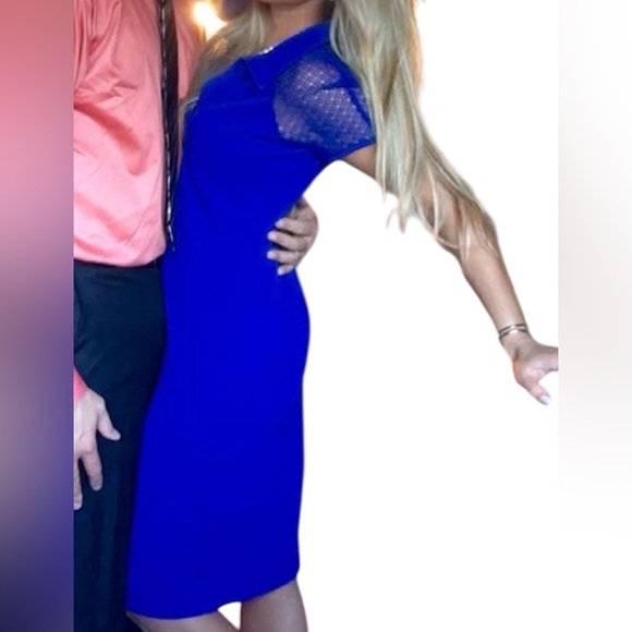 Y2K Midi Bodycon dress size medium in royal blue with lace sleeves - Picture 2 of 4